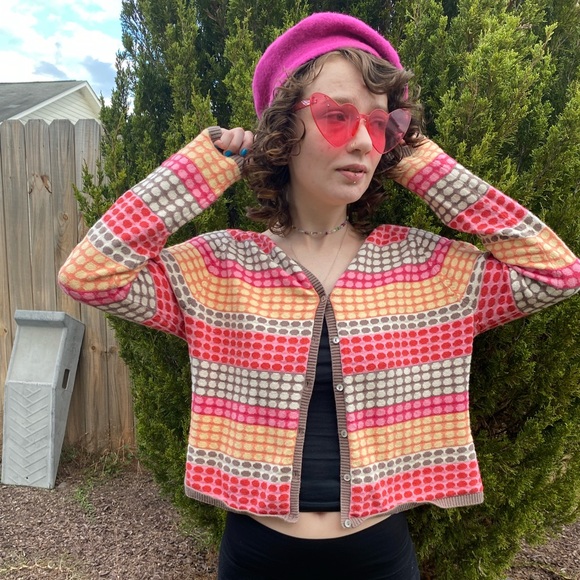 Talbots Funky Y2K polka dot OP art button down cardigan - Picture 7 of 9